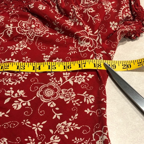 ⭐️ Lauren Jeans by Ralph Lauren Red Blouse White Floral Print with Tie - MEDIUM - Picture 12 of 12